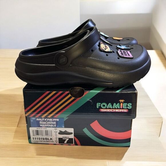 Skechers Women's Foamies Clogs Pup Celebration Black Size 7 - Picture 1 of 7